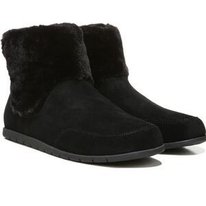 Vionic Maizie Black Faux Fur Lined Short Black Suede Soft Ankle Boots Size 8
